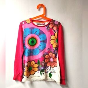Desigual Pink Long Sleeve Tee with Bold Graphic Design